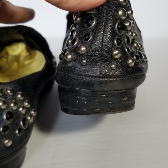 Miss Sixty Black Leather Studded Slip On Loafers - Picture 8 of 11